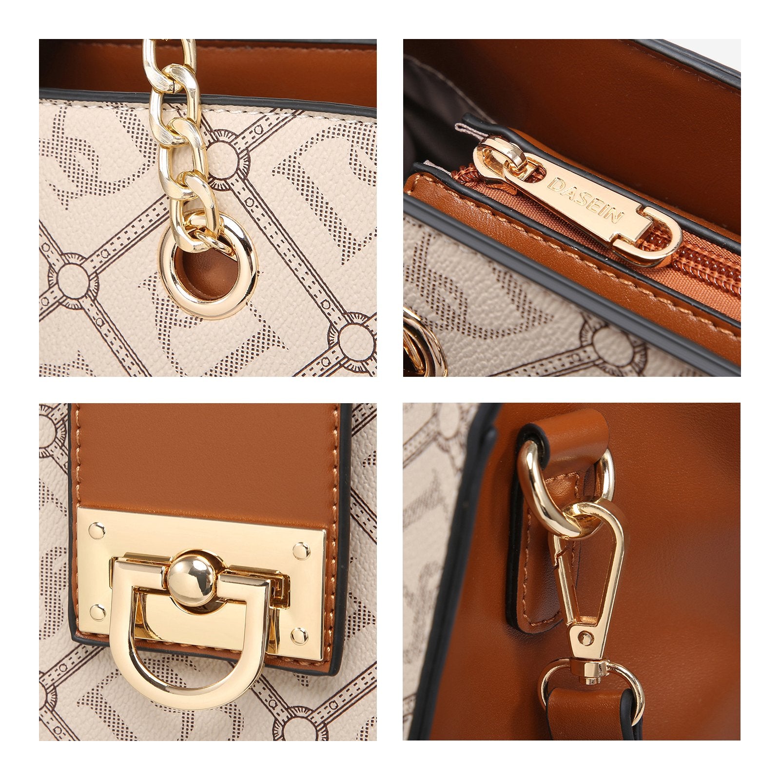 Dasein Monogram/Signature Logo Faux Leather Satchel with Gold Chain Strap and with Matching Wristlet