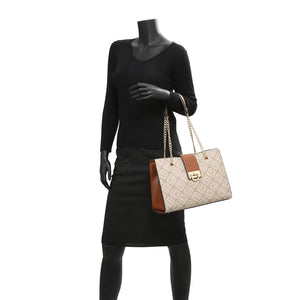 Dasein Monogram/Signature Logo Faux Leather Satchel with Gold Chain Strap and with Matching Wristlet