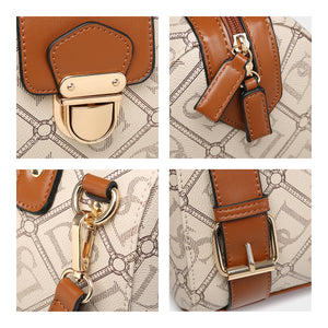 Dasein Signature/Monogram Structured Satchel with Buckle Snap Zipped Top Closure and with Matching wristlet