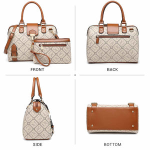 Dasein Signature/Monogram Structured Satchel with Buckle Snap Zipped Top Closure and with Matching wristlet