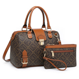 Dasein Signature/Monogram Structured Satchel with Buckle Snap Zipped Top Closure and with Matching wristlet