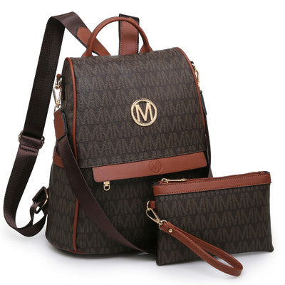 M 2-in-1, Monogram Logo with decorative Emblem, Faux Leather Multi Purpose Backpack/Handbag