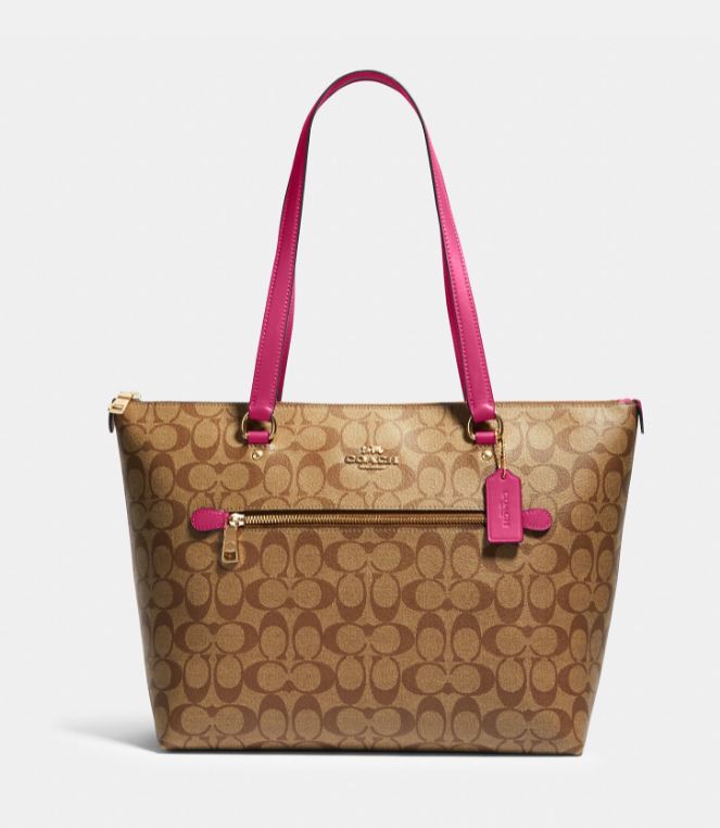 Coach Gallery Tote In Signature Canvas - Gold/Khaki/Bold Pink
