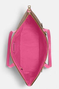 Coach Gallery Tote In Signature Canvas - Gold/Khaki/Bold Pink