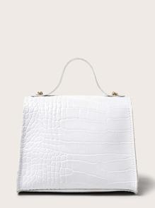 Croc Embossed Turn-lock Satchel Bag - White - GFM US