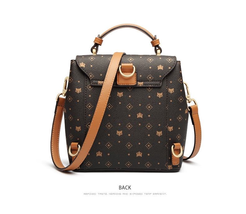 FOXER PVC Leather Crossbody Shoulder Bag Monogram Printing Backpack Classical Signature Woman Purse Female Tote - BROWN