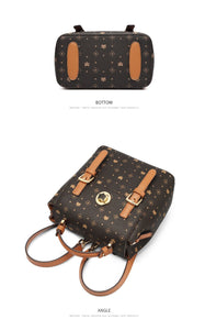 FOXER PVC Leather Crossbody Shoulder Bag Monogram Printing Backpack Classical Signature Woman Purse Female Tote - BROWN