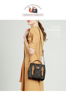 FOXER PVC Leather Crossbody Shoulder Bag Monogram Printing Backpack Classical Signature Woman Purse Female Tote - BROWN