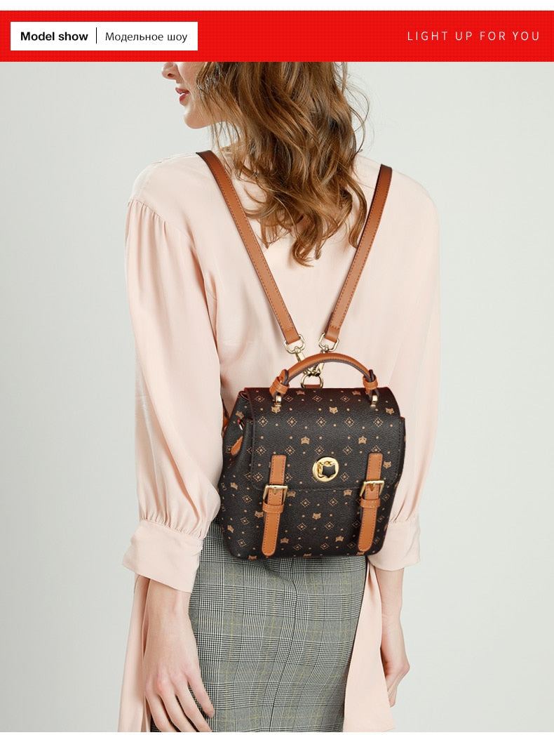 FOXER PVC Leather Crossbody Shoulder Bag Monogram Printing Backpack Classical Signature Woman Purse Female Tote - BROWN