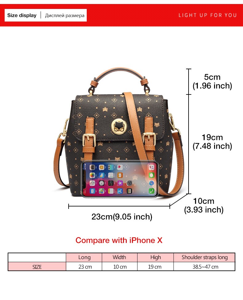 FOXER PVC Leather Crossbody Shoulder Bag Monogram Printing Backpack Classical Signature Woman Purse Female Tote - BROWN