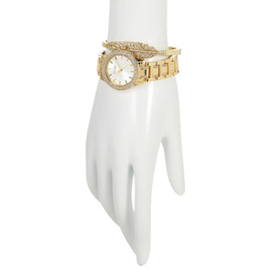 Jessica Simpson Crystal-Accented Watch and Feather Bangle Set - Gold