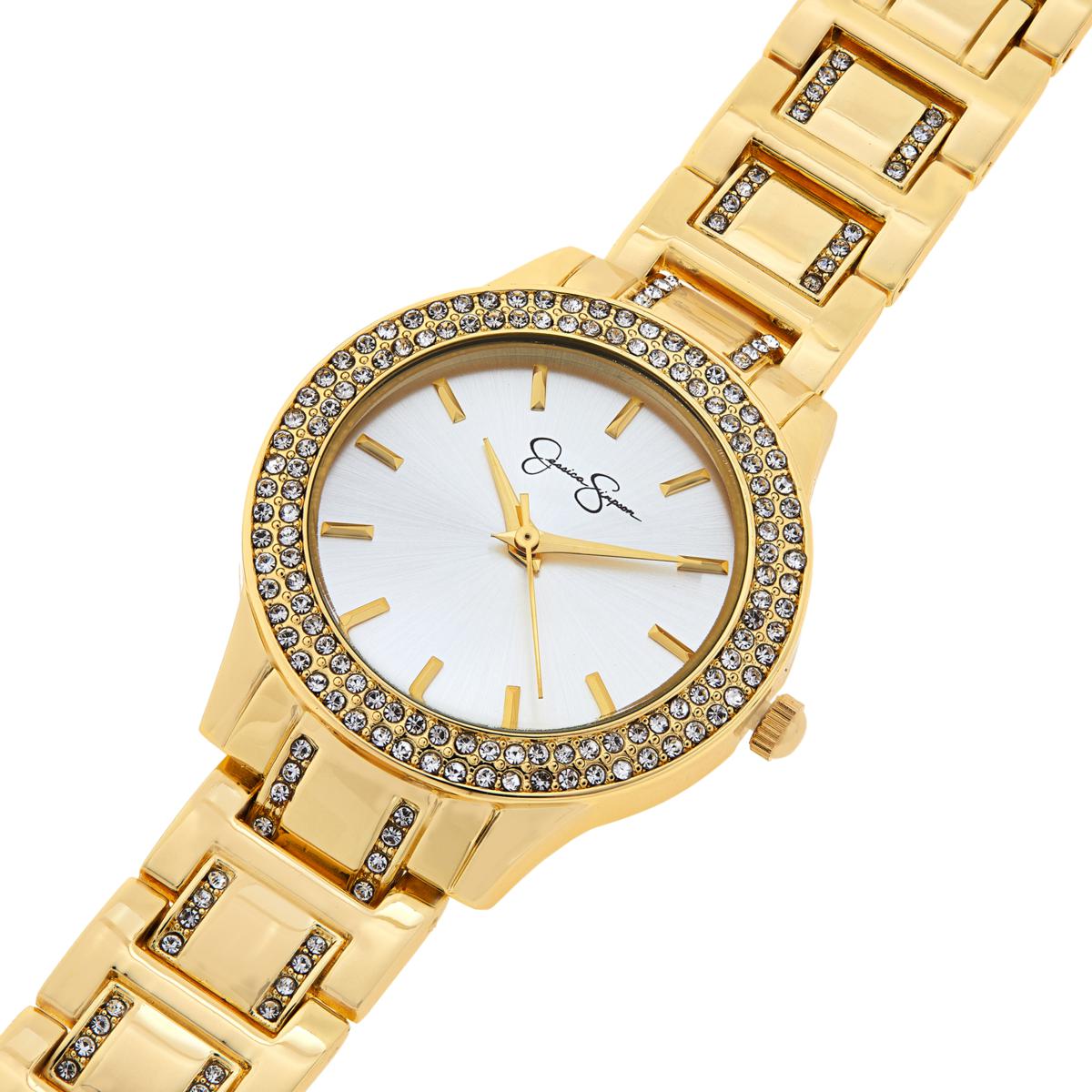 Jessica Simpson Crystal-Accented Watch and Feather Bangle Set - Gold