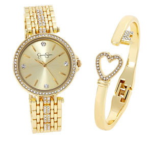 Jessica Simpson Crystal-Accented Watch and Heart/Key Cuff Bracelet Set