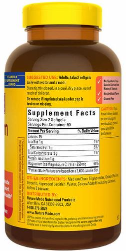 Nature Made Magnesium Citrate 250 mg., 180 Softgels