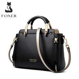 FOXER Genuine Split Leather Large Capacity Stylish Cross-body Shoulder Bags Chic Totes