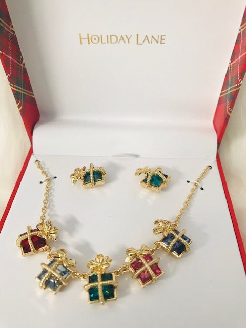 Holiday Lane Christmas Jewelry Collection - Earring and Necklace Set